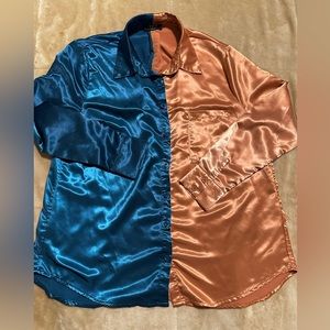 Blue and Coral Silk longe sleeve Shirt